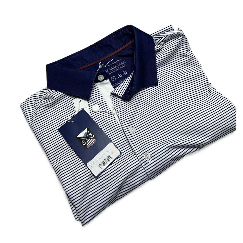 Boston Scott Golf Polo Men’s Golf Shirt Breathable‎ UPF 50 Sm Blue White Stripe